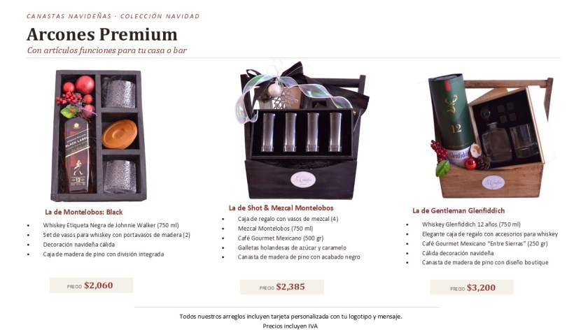 Arcones navideños de lujo con whiskey y accesorios para el bar o cava 