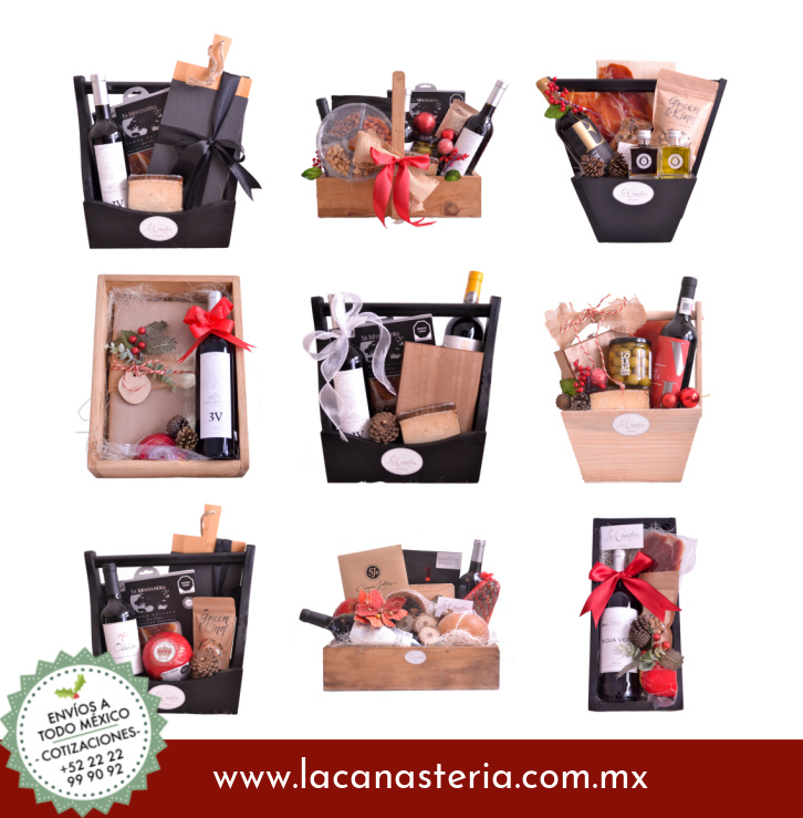 Arcones navideños gourmet con vino queso latería y jamón serrano