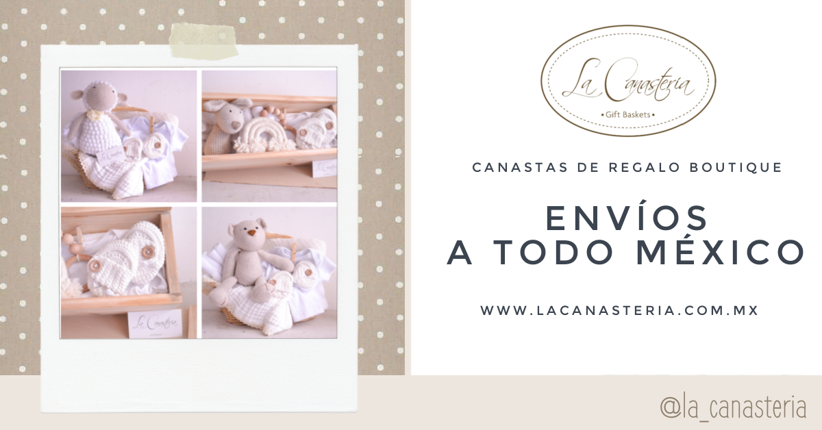Canastas de regalo para bebé en colores neutrales elegantes blanco y beige de La Canastería