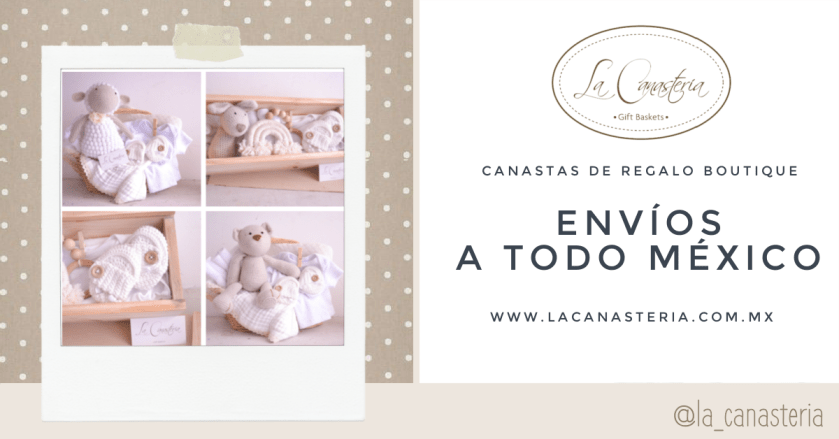 Canastas de regalo para bebé en colores neutrales elegantes blanco y beige de La Canastería