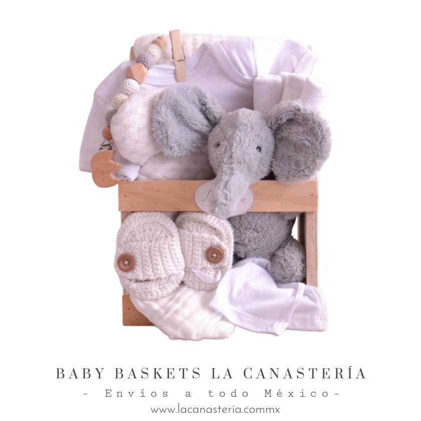 Canastas de regalo para bebé con peluche de elefante