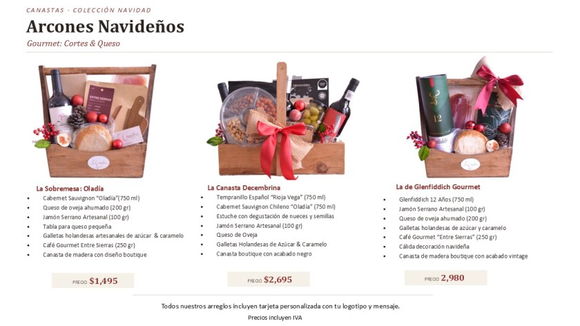 Canastas y arcones navideños gourmet de La Canastería con vino y queso para empresas 