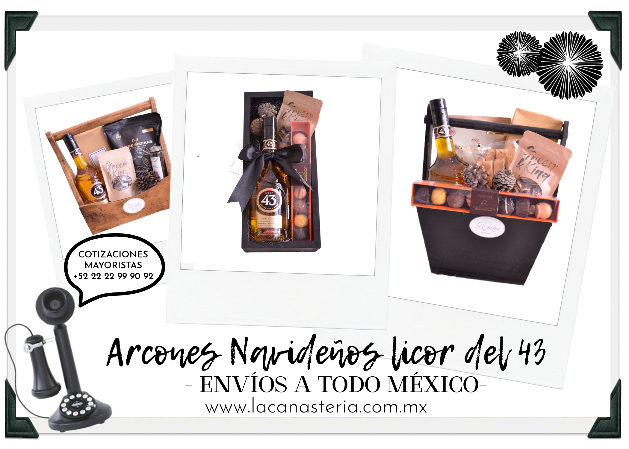 Canastas y kits de regalo con licor del 43 y café para hacer carajillos