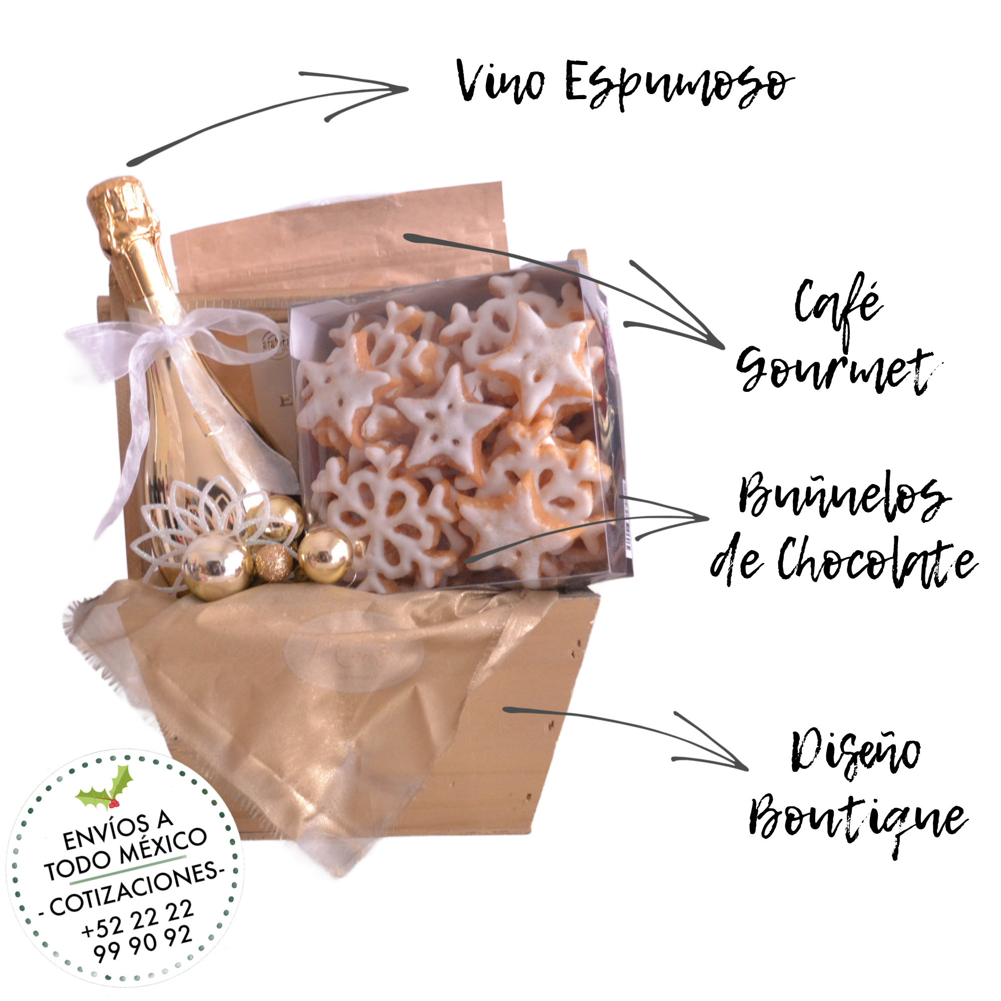 Canastas y arcones navideños con vino espumoso Bottega