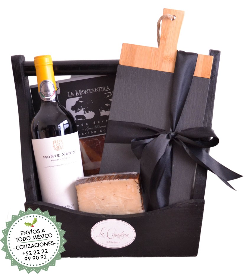 Arcones navideños premium de lujo con vino y tabla de charcutería