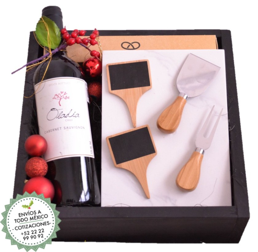 Cajas de regalo con tabla de charcutería con vino tinto la canastería