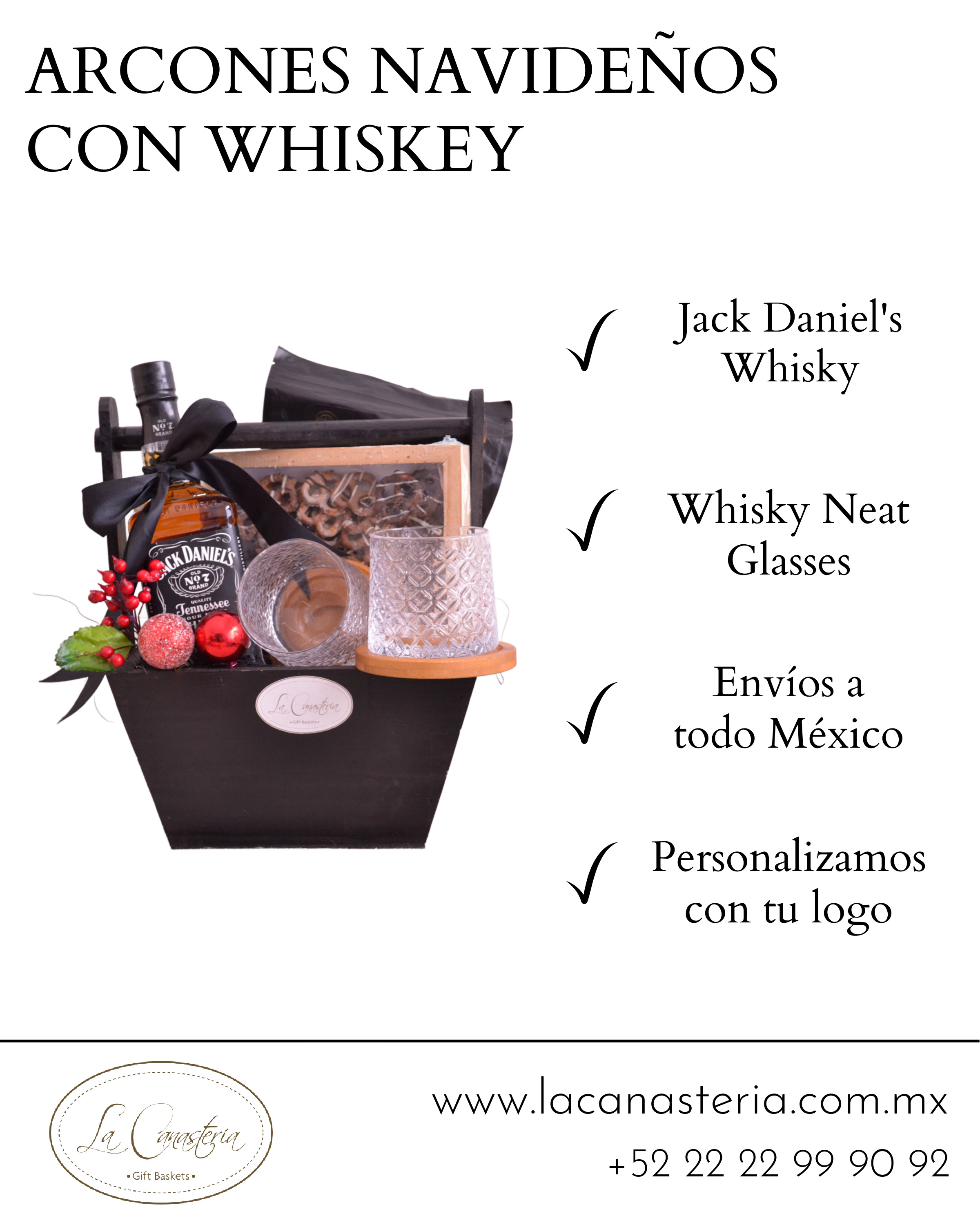 Arcones y canastas navideñas con whisky