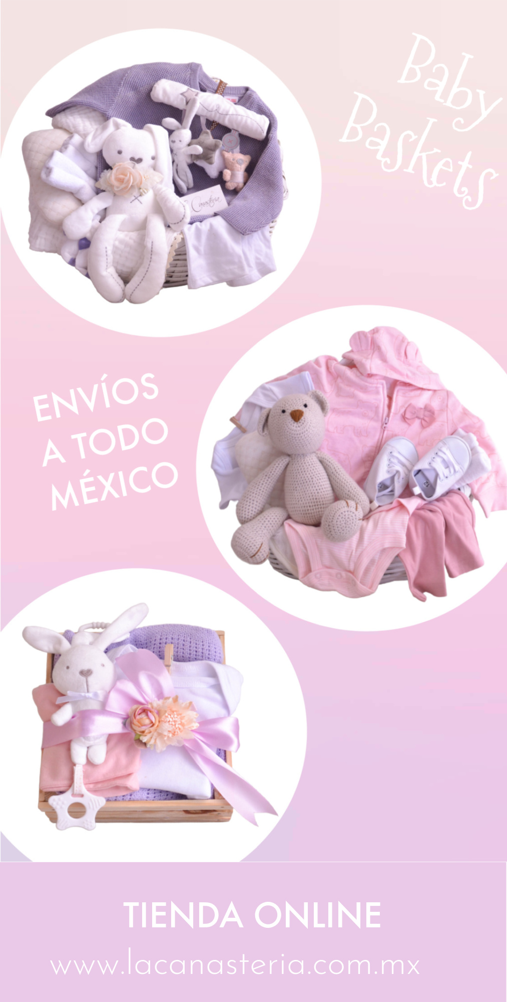 Arreglos de regalo para bebé en cajas o canastas de La Canastería