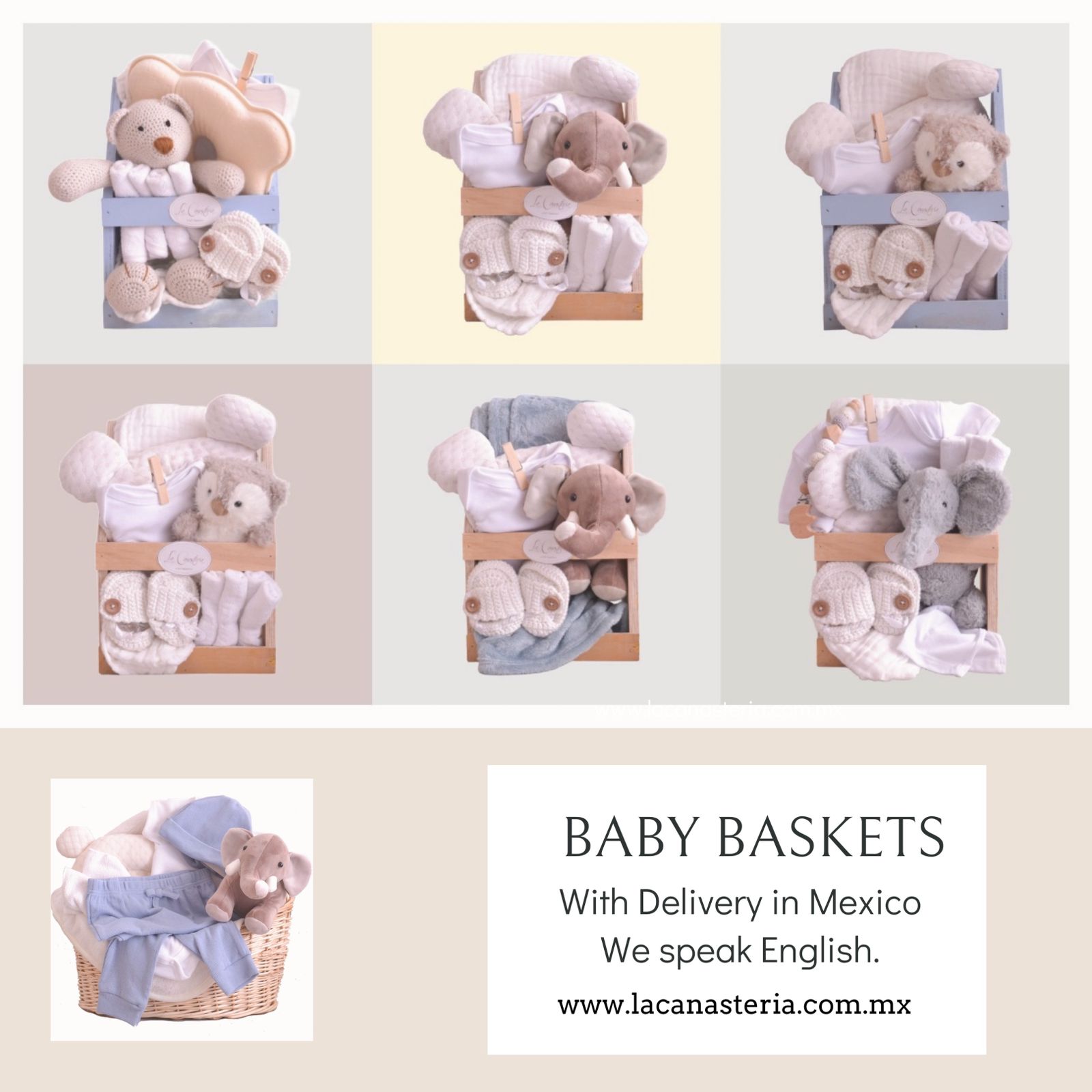 Cajas y canastas de regalo para nacimiento de niño bebé con entrega a domicilio en todo Mexico
