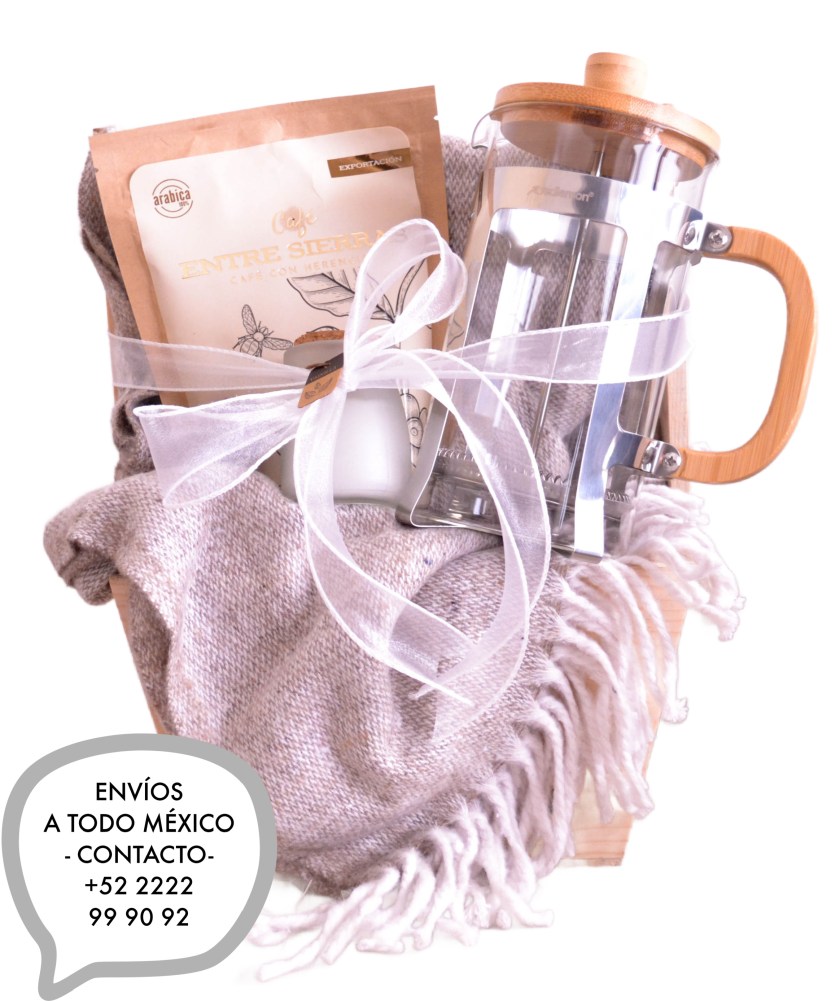 Canastas de regalo premium con kit de café y cafetera