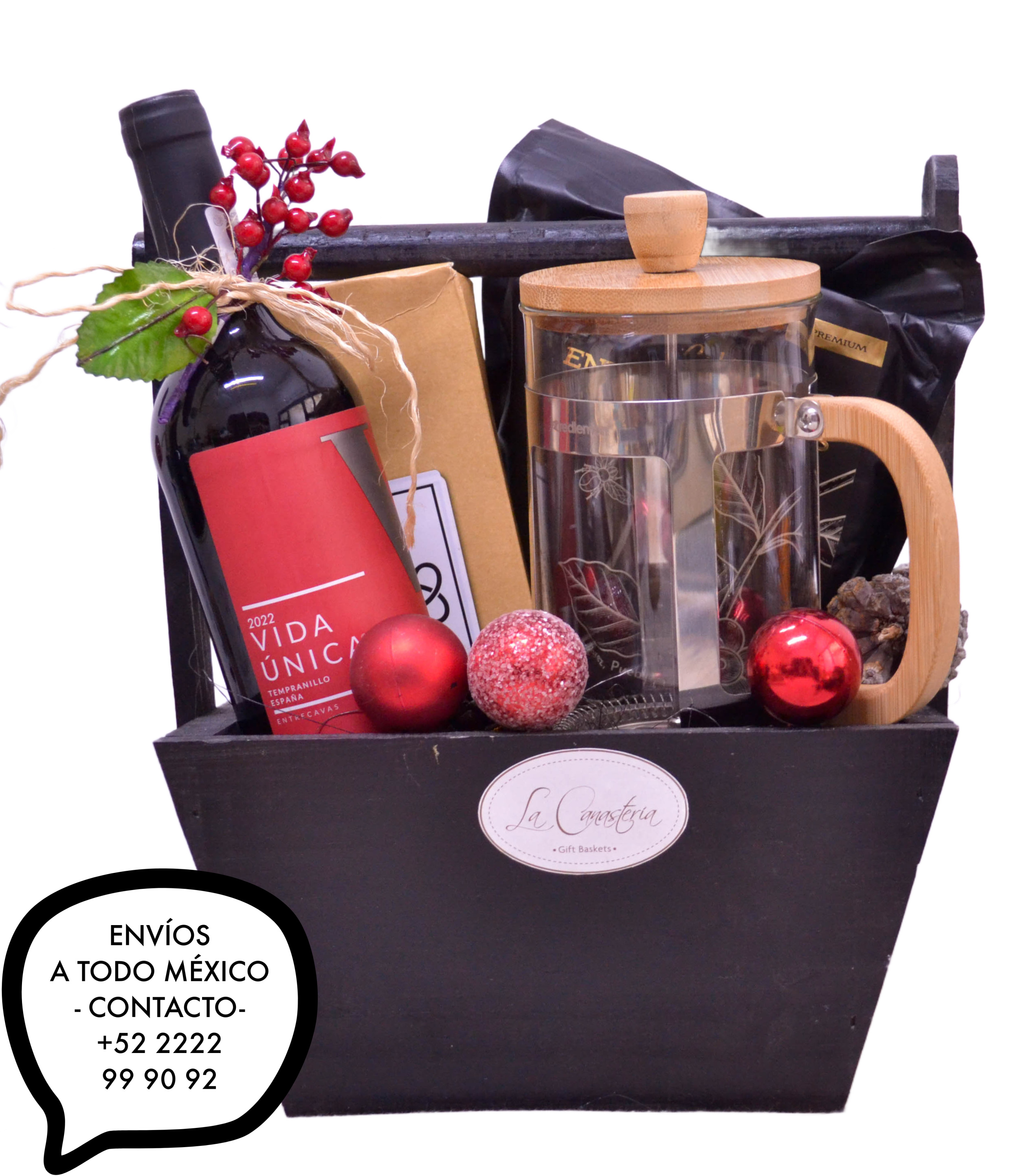 Arcones y canastas navideñas con kit de café para regalos en empresas