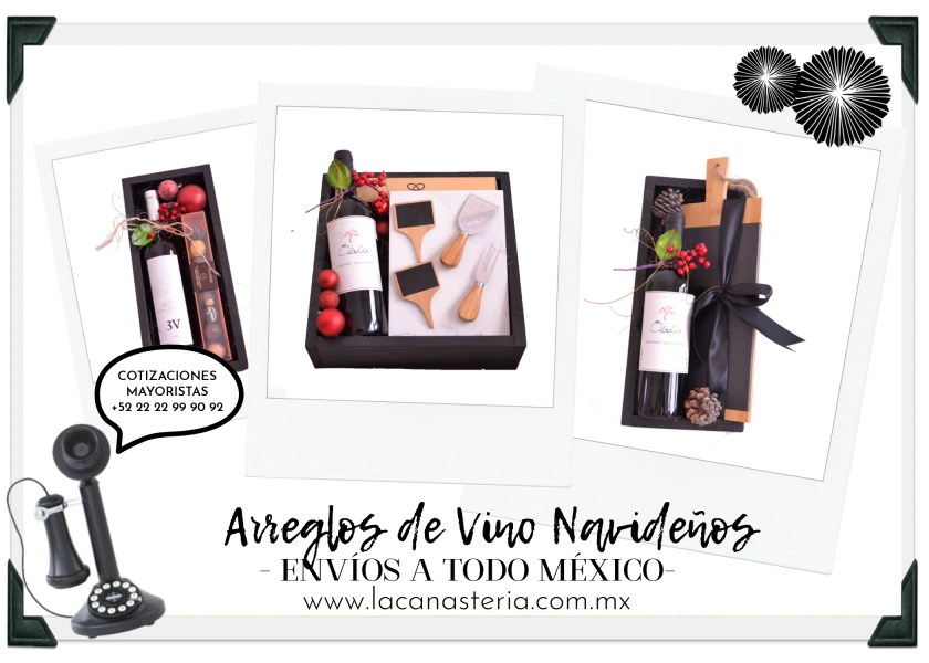 Arreglos de vino navideños para regalos en empresas La Canastería