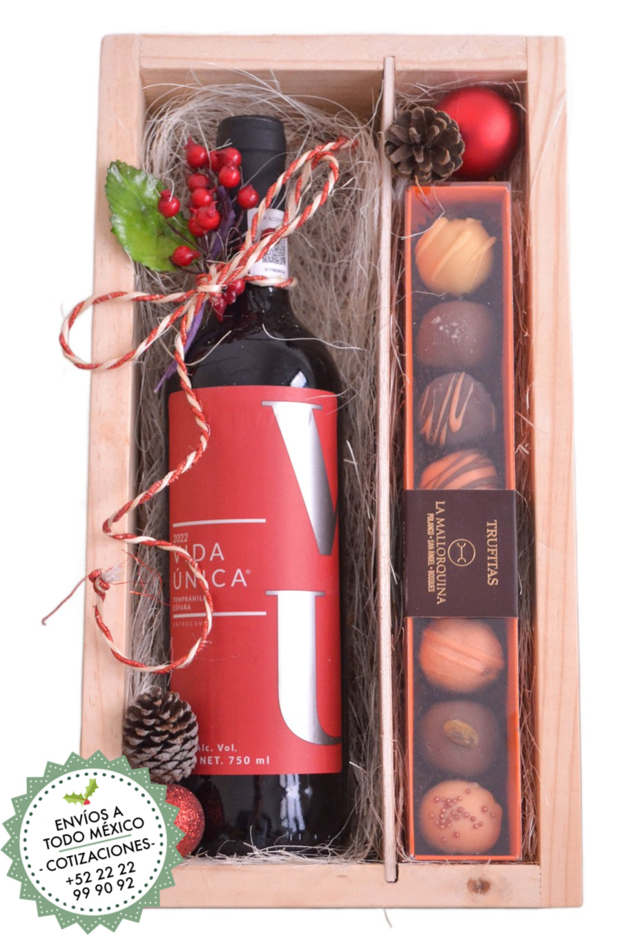 Cajas de regalo para empresas con arreglos de vino navideños