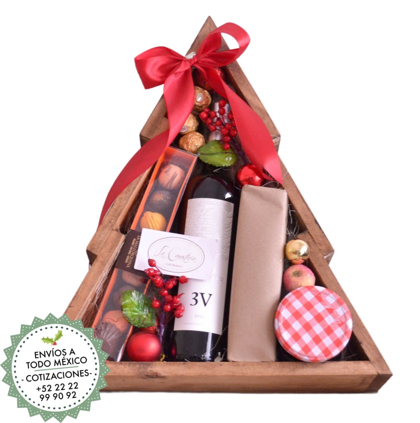 Cajas de regalo en forma de arbolito para arreglos de vino