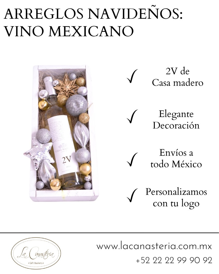 Cajas de regalo con arreglo de vino navideño para empresas de La Canastería