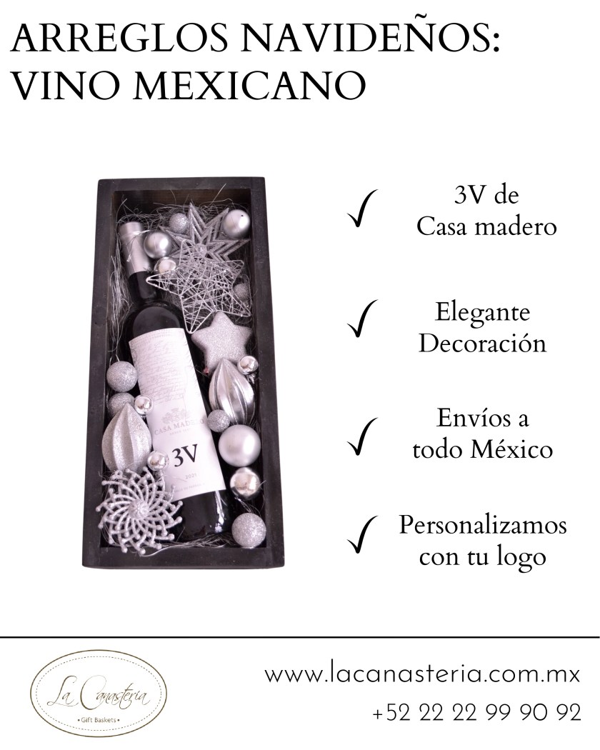 Arcones navideños con vino mexicano para empresas con vino 3V