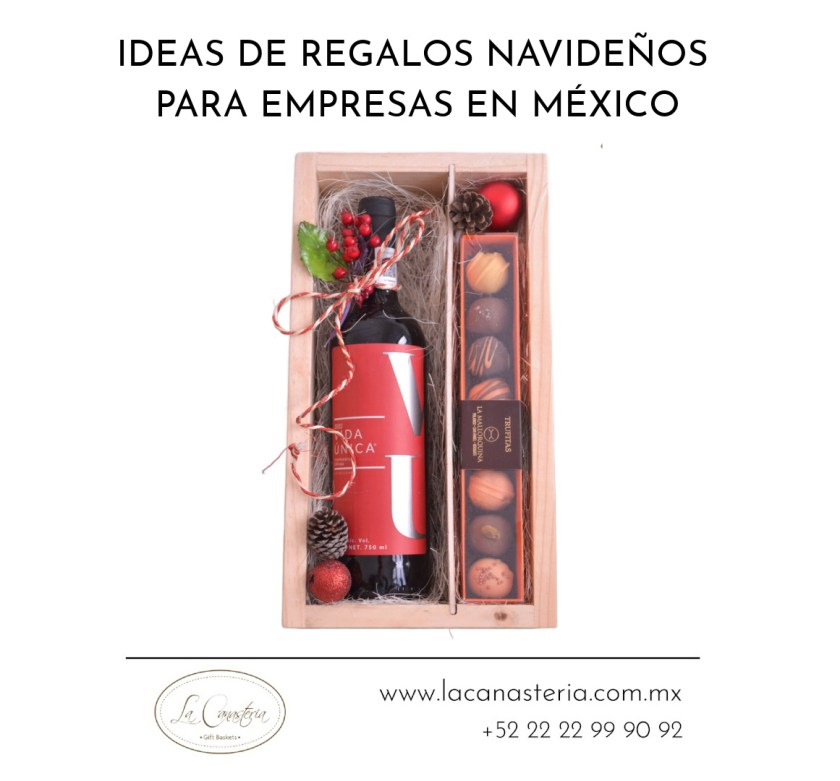 Cajas de regalo con vino y trufas para regalos navideños en empresas